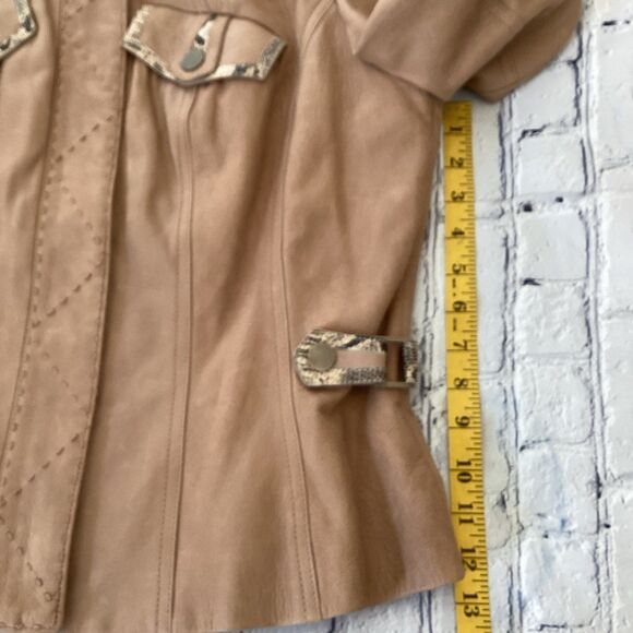 Etcetera Jacket Women’s Size 14 Tan 100% Leather with Faux Snakeskin Accents - Picture 9 of 12